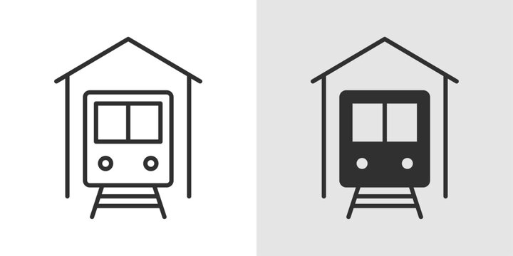 Train Station Icon represents railway terminals, passenger transit hubs, and transportation connectivity.