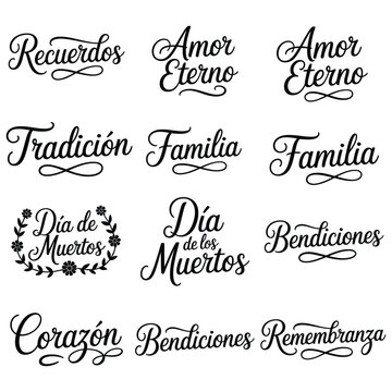 D&iacute;a de Muertos & Familia Calligraphy Bundle &ndash; Tradici&oacute;n, Amor Eterno, Bendiciones, Coraz&oacute;n Designs, Spanish Typography Art, Mexican Cultural Festival Decorations
