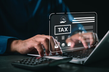 Project management for tax filing and financial planning checklist on laptop with calculator for business to maximize tax savings while completing tax return through digital interface © sorapop