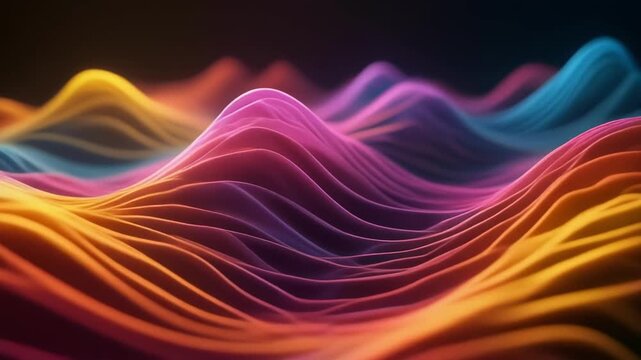 Abstract Colorful Wavy Lines Flowing Through Darkness.