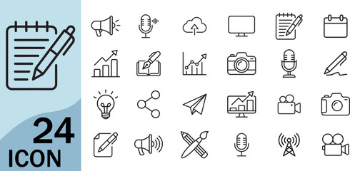 Content creation icon set line art for media © Creative Icon Store 