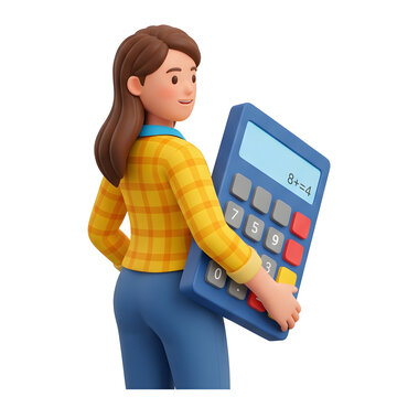 Cartoon Woman Holding Calculator