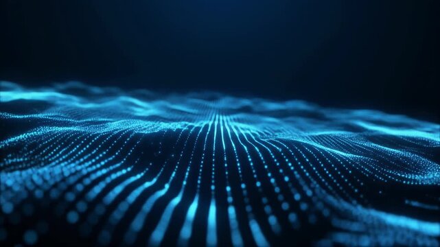 Abstract Blue Digital Waveform Data Flow Network Background.
