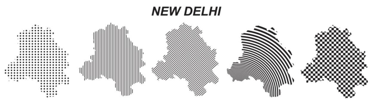 New Delhi map infographic design element, black abstract geometric pattern style New Delhi country landscape outline shape vector illustration
