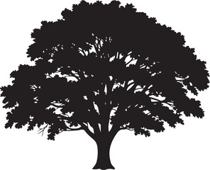 Fototapeta premium Silhouette of Large Oak Tree Against White Background Minimalist Nature Art,Generative Ai
