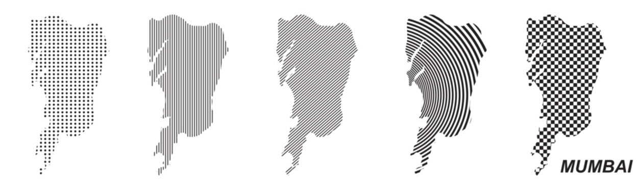 Mumbai map infographic design element, black abstract geometric pattern style Mumbai country landscape outline shape vector illustration