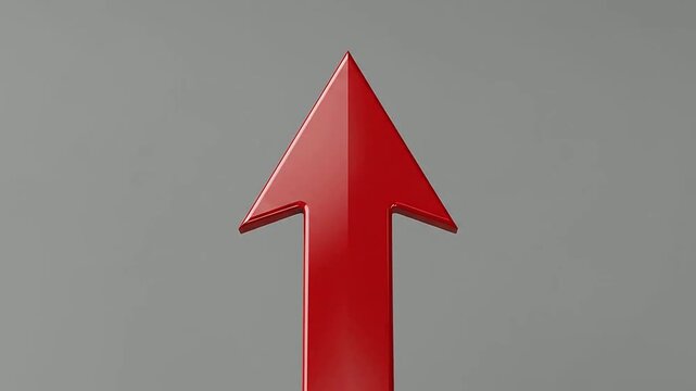 Red upward arrow pointing arrow with gray background