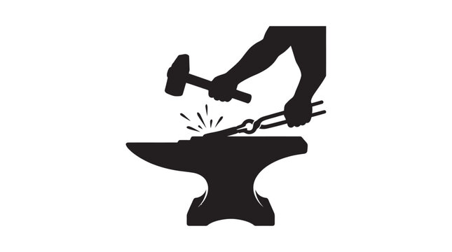 Blacksmith working at anvil with hammer detailed silhouette