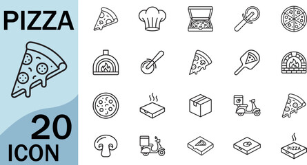 Naklejka premium Pizza icon set with food items and delivery symbols