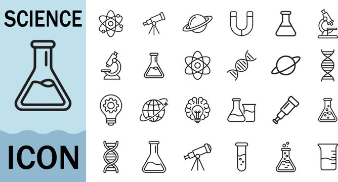 Science icon set for research and education laboratory graphic
