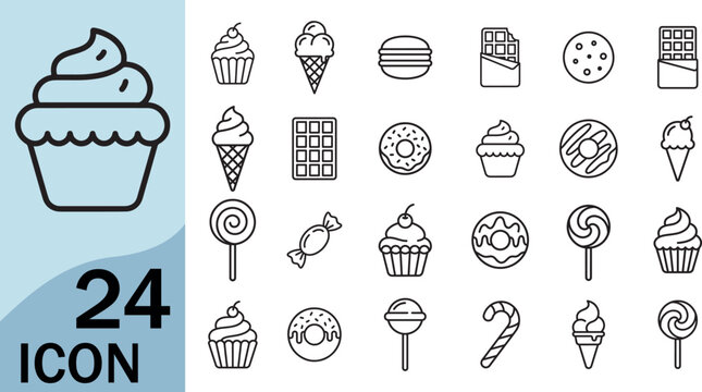 Sweets icon set vector illustration candy cupcake donut ice cream