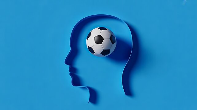 Mental health and sports psychology concept with soccer ball inside human mind