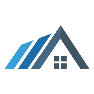 Roof and slanted lines forming house shape with window icon