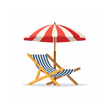 Minimalist red umbrella and striped beach chair