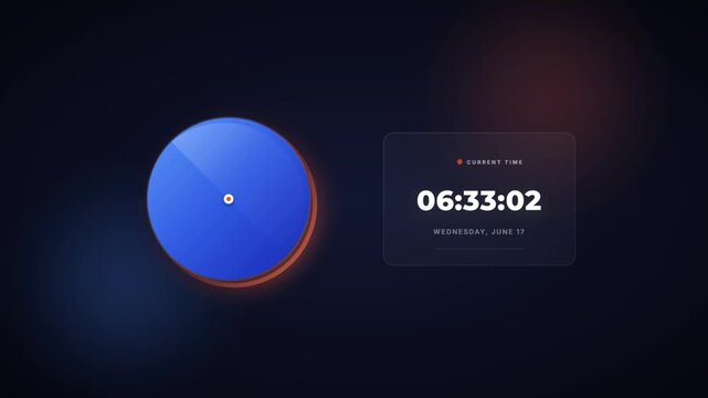 Digital clock interface with blue circles