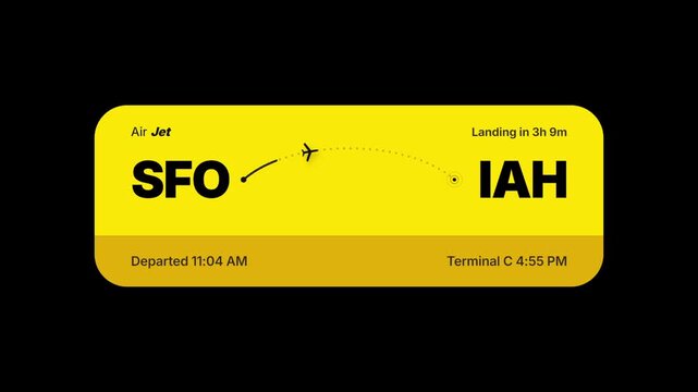 Flight information display screens showing sfo to iah route details