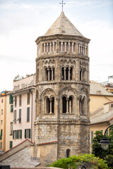 Fototapeta premium Bell tower of the historic basilica San Donato, Genoa