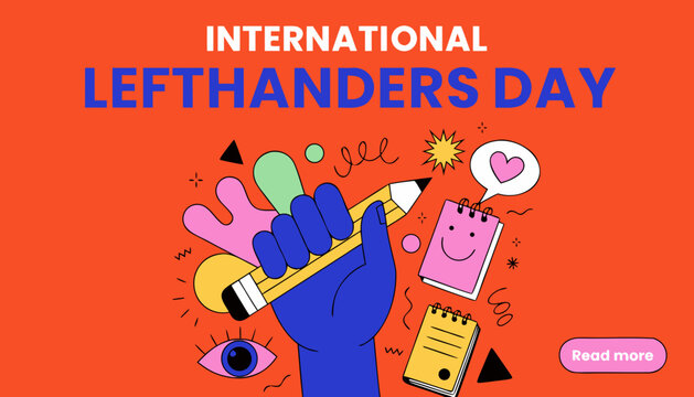 International Lefthanders Day, lefthanded awareness, hand illustration, colorful graphic design, vector icon