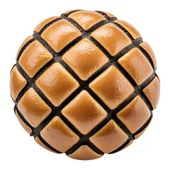 Naklejka premium Spherical featuring a quilted pattern of tan leather squares separated by deep dark recessed grooves isolated on a transparent background
