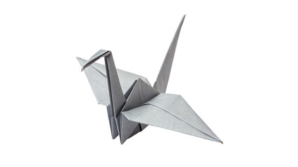 Elegant gray paper origami crane bird folded carefully isolated on transparent background cut out © Olga