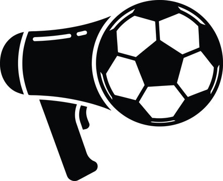 Soccer megaphone vector icon football fans cheer speaker sound amplifier ball grid pattern dynamic geometric minimalist flat silhouette graphic shout