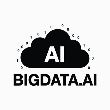 Black cloud shape with ai lettering and binary code against a white background artificial intelligence silhouette code digital data