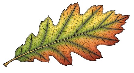 Fototapeta premium Colorful Autumn Oak Leaf with Green to Red Gradient