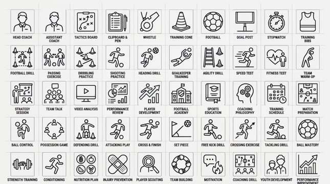 Collection of soccer coaching icons and drills