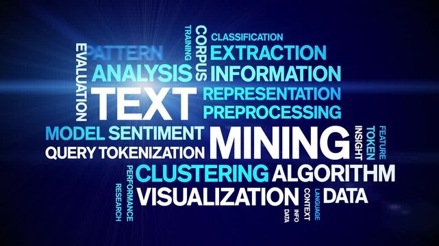 Text Mining animated word cloud-text design animation tag kinetic typography seamless loop.