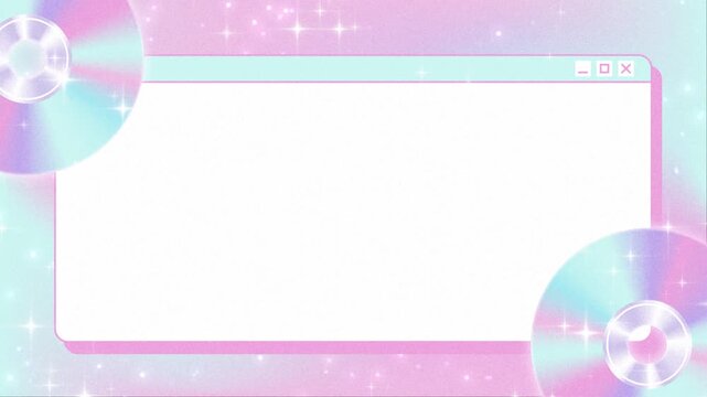 Pastel Cyber Y2K Party Background with Pop-up Window Frame and Rotating Holographic CDs animation