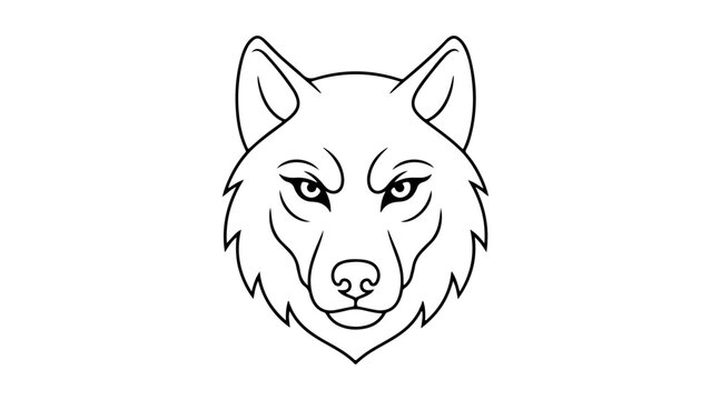 wolf head line art logo icon stylized wolf face outline emblem for branding, simple line art of little bit angry wolf face silhouette on white background