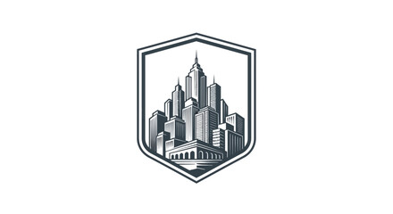 Fototapeta premium Collection of stylized modern city building illustrations in monochrome