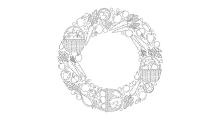 Fototapeta premium Fresh Produce Harvest Wreath Vector Illustration