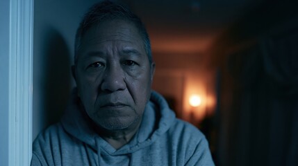 Fototapeta premium Sandwich Generation Middle Aged Thai Man Sleepless