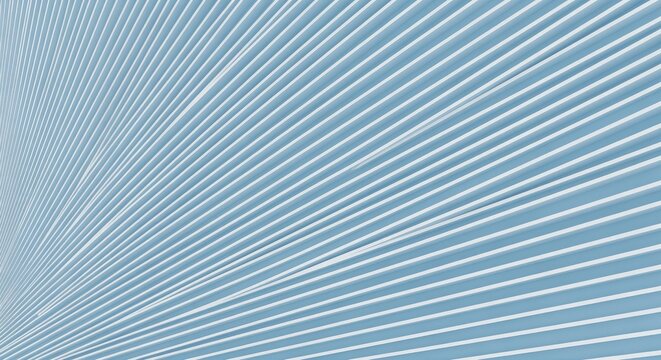 Abstract light blue and white ribbed background with parallel lines and shadows, geometric pattern