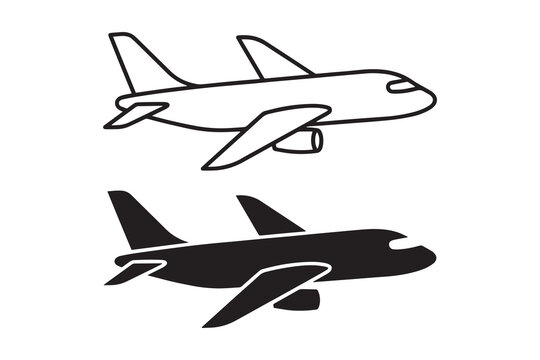 Airplane icon line and solid black silhouette Vector, illustration