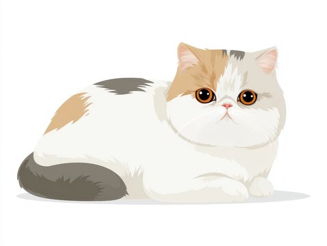 Exotic Shorthair Cat With Flat Face Orange Eyes White Brown Gray Fur Isolated