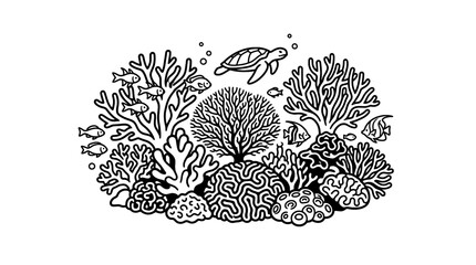 Coral Reef Illustration Black White © Afrain