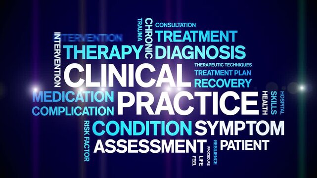 Clinical Practice animated word cloud-text design animation tag kinetic typography seamless loop.