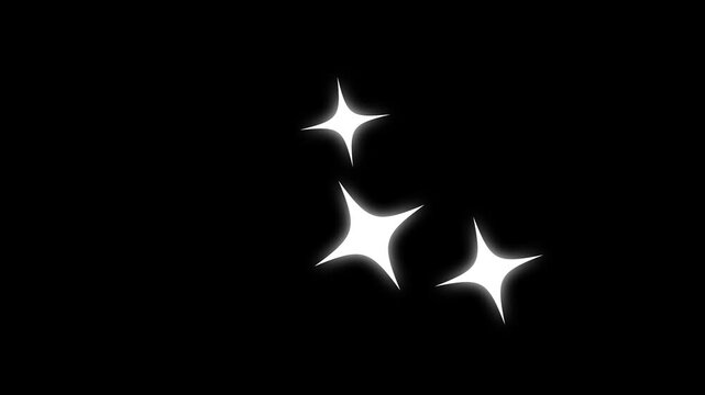 Twinkle starbursts and sparkling lights animation, glowing white starlight effects and magical glitter particles on black background in 4K