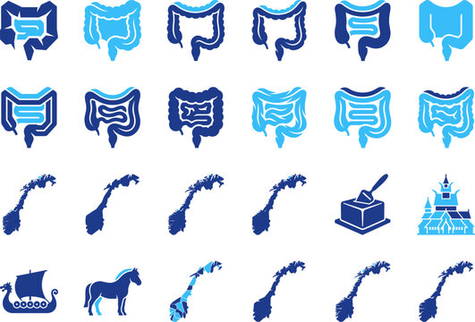 Medical intestine and digestive system icons for healthcare and gastroenterology services.