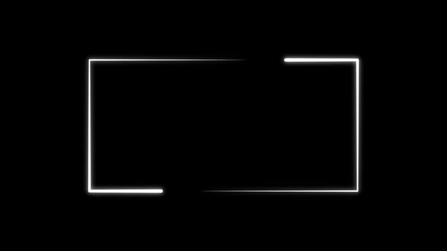 Glowing white rectangle neon UI frame animation on transparent background. Alpha channel included