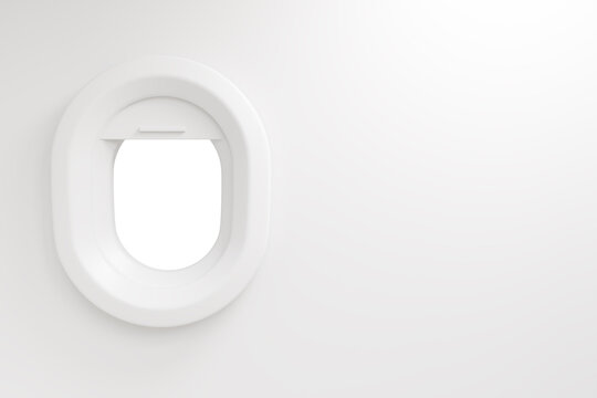 airplane window isolated on white background. aircraft windows with copy space. Flight porthole view. Plane aircraft window.
