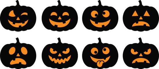 Halloween Jack-o-Lantern Pumpkin Carved Face Silhouette Set © Hafsa