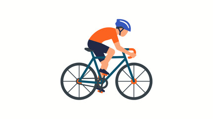 Fototapeta premium Minimalist flat vector icon of a professional cyclist riding a blue racing bicycle for competition, fitness, and outdoor sports activities