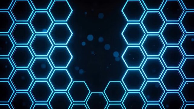 Blue neon hexagon pattern on dark background