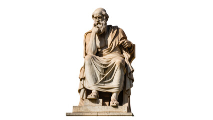 Obraz premium Ancient Greek philosopher statue with beard draped in robes seated and contemplating, isolated on transparent background