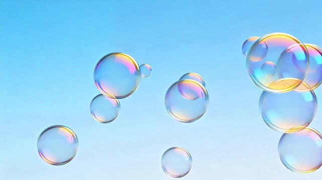 Floating soap bubbles against blue sky