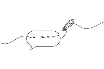 Obraz premium Rocket Speech Bubble Continuous One Line Art Startup Growth Vector