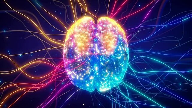 Colorful brain with glowing lines
